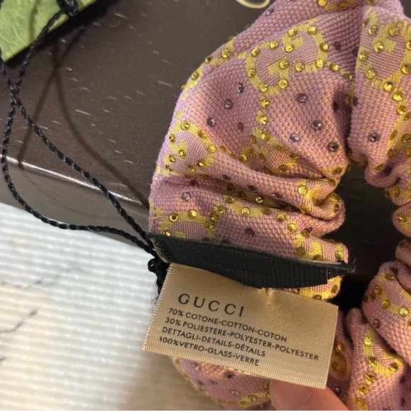 Zoe Gucci GG Canvas Scrunchie Pink & Yellow with Crystals - Picture 5 of 8
